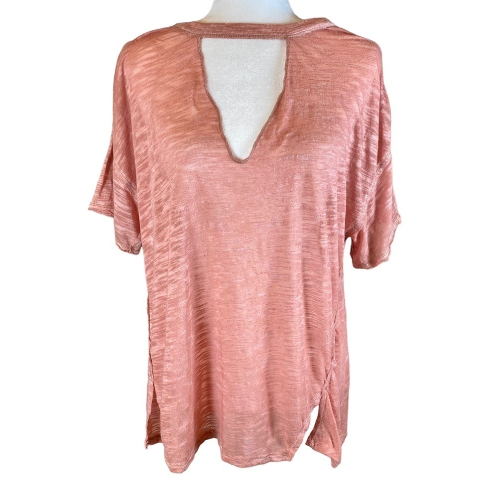 We The Free Oversized V Neck‎ Distressed Short Sleeve Pink T-Shirt Size XS